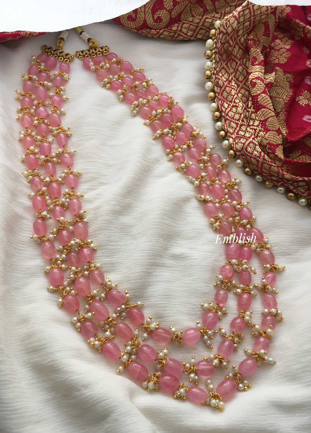 Beads Layer Neckpiece - Pastel Pink .